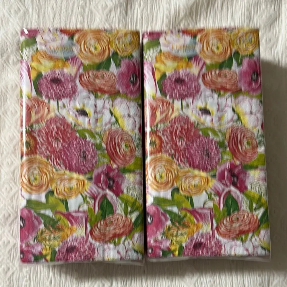 Celebrate THE HOME 32 x 2 pk Garden Bouquet Pink White Green Yellow Guest Towel